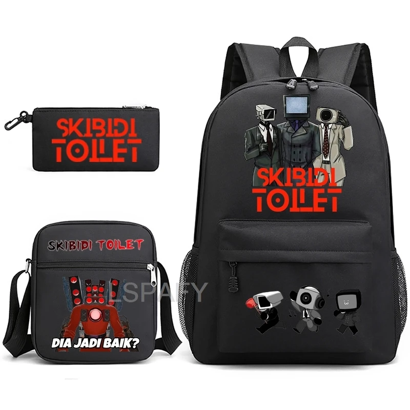 Skibidi Toilet Backpacks 3pcs Lighweight Simple Teens Laptop School Bags Women Men Casual Travel Capacity Backpacks Waterproof