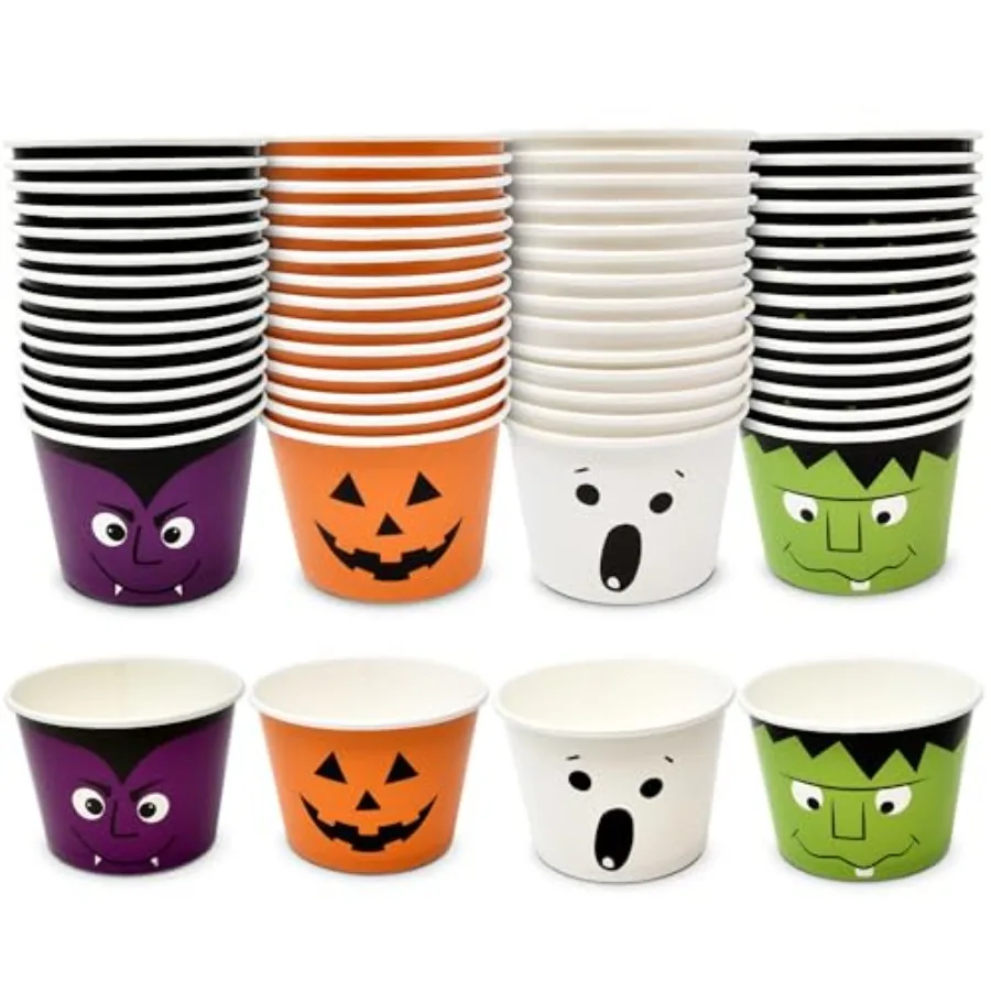 

60 шт. чашки для закусок на Хэллоуин, 10 унций, одноразовые бумажные десертные миски с фонарем Джека О, призрак, Франкенштейн, дизайн вампира для