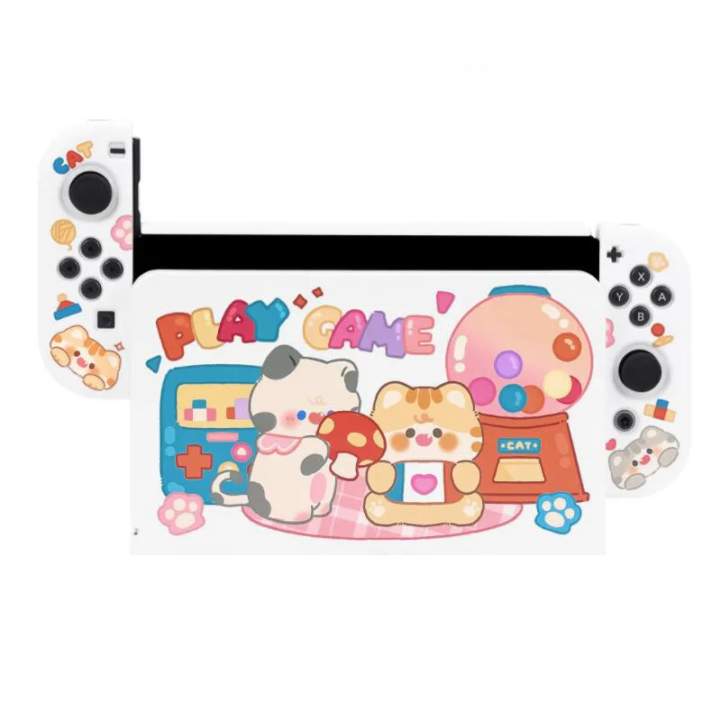 Жесткий Чехол для ТВ-приставки с симпатичной игровой кошкой, подставка для зарядного устройства, Хрустальный чехол для контроллера Nintendo Switch Oled NS Joy-Con, защита для телефона из ТПУ