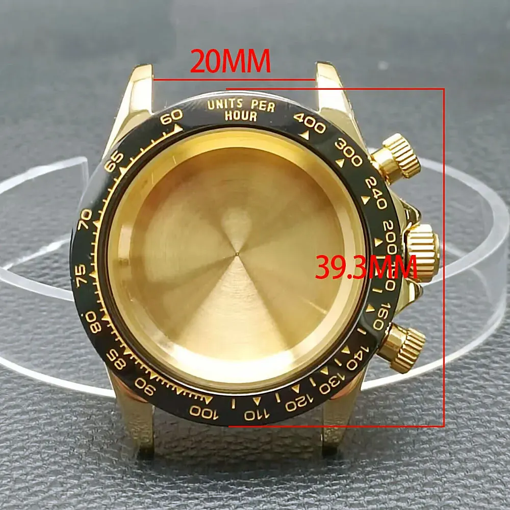 39.3mm Case Slivey / Gold Stainless Steel case fit VK63 VK63A movement Case Sapphire Crystal Glass case 20mm strap Watch Box