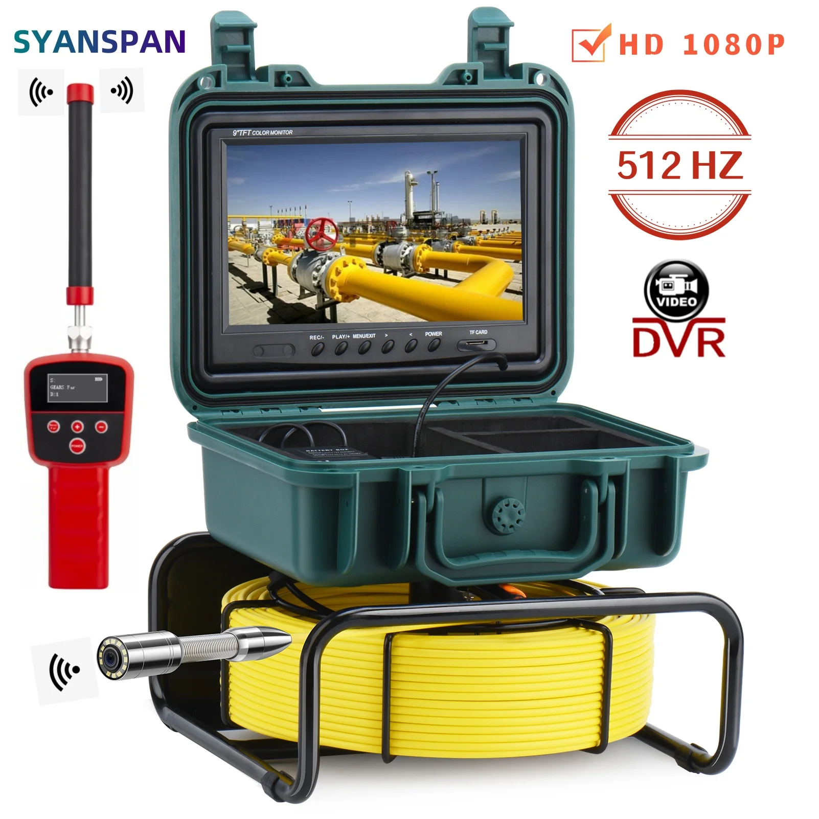 

Industrial Pipeline Endoscope With 512Hz Locator 9” HD Display Screen With DVR Function IP68 Waterproof Inspection Sewer Camera