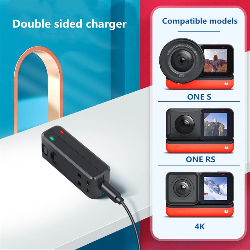 Portable Fast Dual Charging Battery Base Charger Hub Neutral for 360 ONE RS R Edition Panorama Action Camera