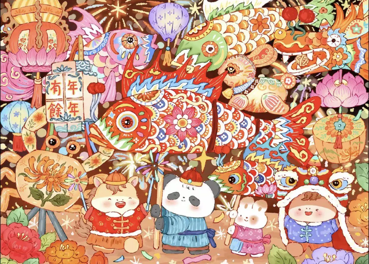 

9CT 14ct Happy New Year Printed Kit Cross Stitch Embroidery DIY Needlework Home Decor Crafts With Needles Threads 67 Colors