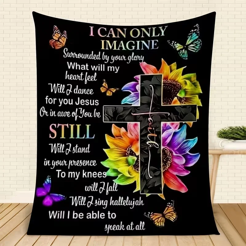 Cross-Patterned Blanket Cozy All-Season Bedding with Purple Floral Camping Travel Gift for Cat Lovers, Blanket