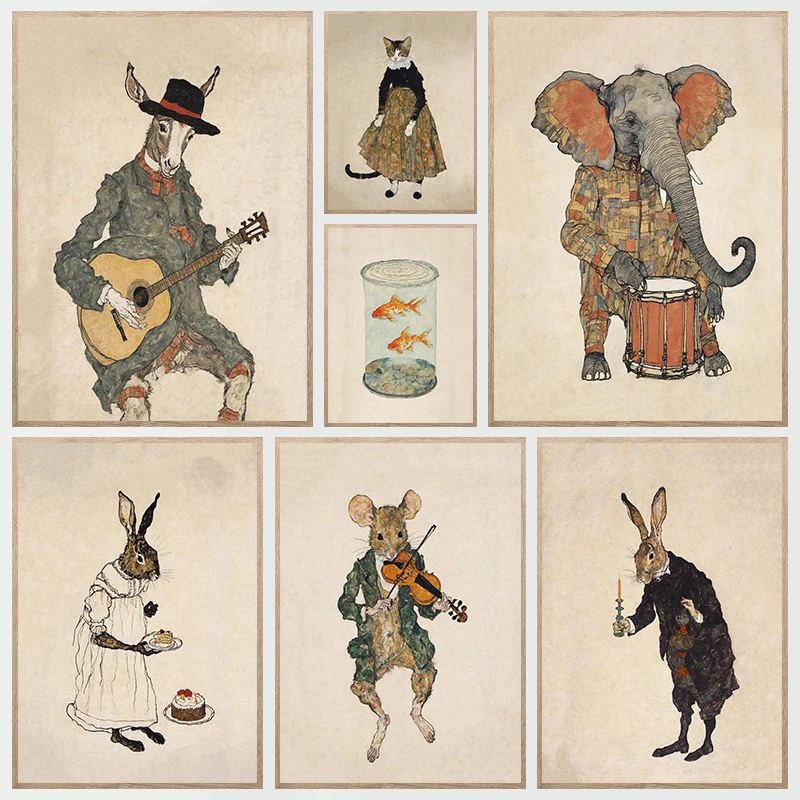 Vintage Circus Gallery Posters and Prints Canvas Painting Wall Cute Animals Party Set Picture Wall Art Teen Room Home Decorat