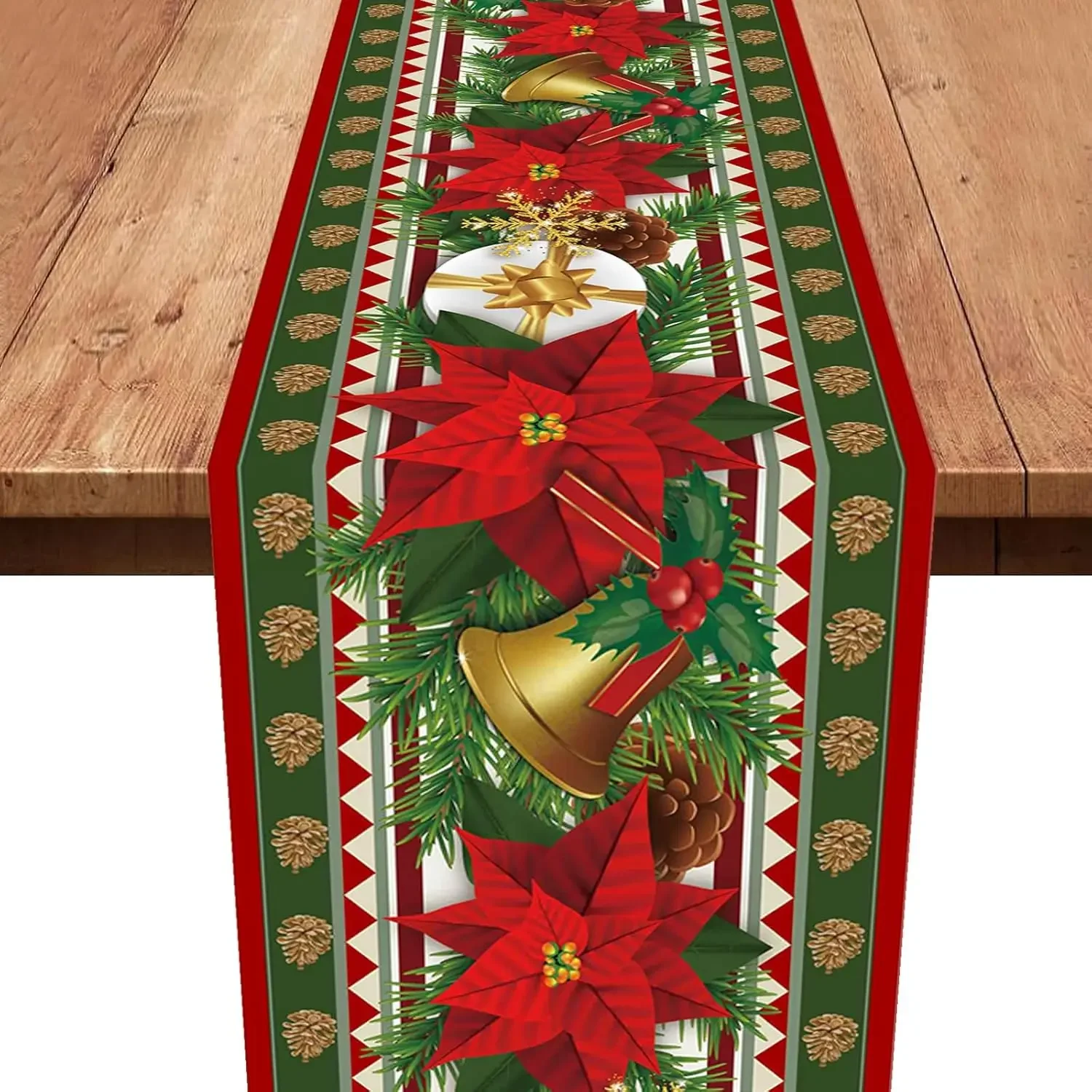 Christmas Poinsettia Pine Needles Linen Table Runner Dresser Scarf Decor Winter Xmas Kitchen Table Runner Christmas Decorations