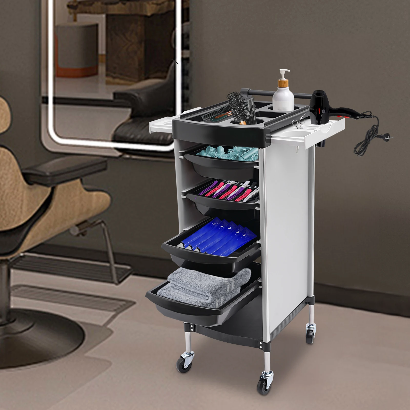 

Salon Trolley 6-Tier Drawer-Type Multi-Functional Salon Store Ccart Hairdressing Shelf with Wheels 36 * 37 * 85cm For Storing Items
