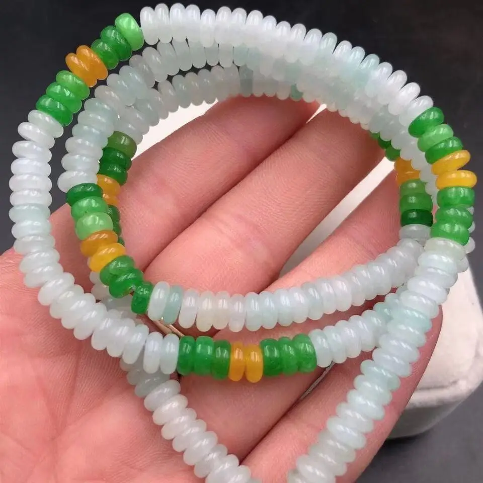 

Explosion Three-Color Beads Jadeite Necklace Natural Jade Pendant Rope Genuine Jewelry Accessories