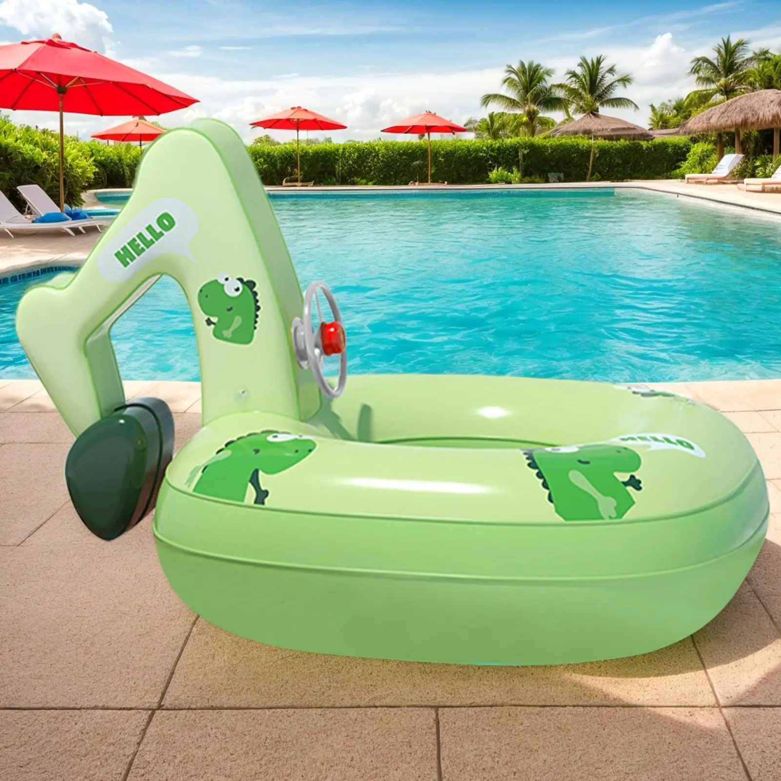 Flotador de piscina con forma de excavadora, balsa, cama de Pvc, alfombrilla, tumbona, juguetes para niños de 26 años, río, playa, lago, jardín al aire libre
