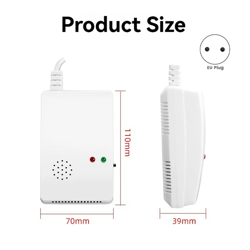 N93R 2X Gas Leak Detector Combustible Propane Methane Leak Warning EU Plug Combustible Gas Alarm Sensor For Home Security