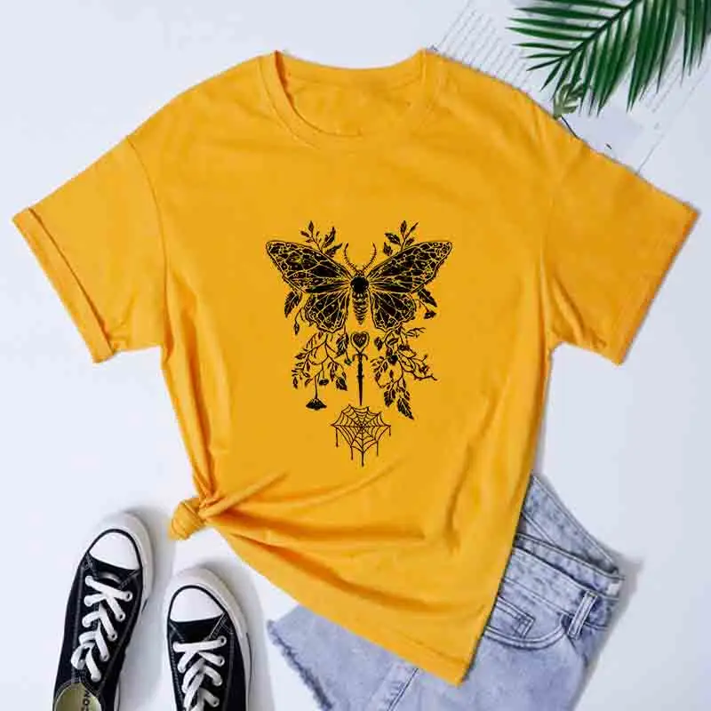 Pentagram Moth and Spider Web T-shirt, Cute Yet Eerie Y2K Pastel Gothic Style, Pastoral Dark Preppy Style Alternative Punk Style view 5