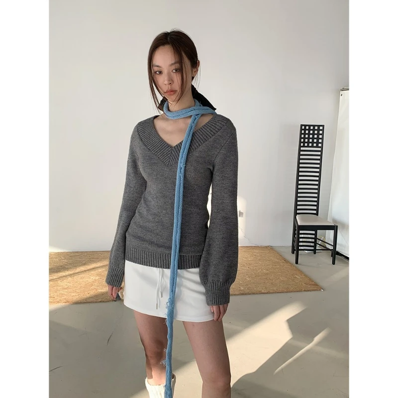 

Spring New Product Solid Color Comfortable and Beautiful Straight Waist Versatile Knitted Sweater Top Lazy Wind Women