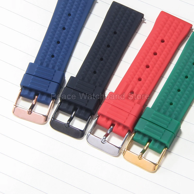 20 22 ملحق ساعة سيليكون أزرق برتقالي أحمر مرن قابل للتنفس لساعة Seiko Rolex MIDO Citizen Tissot ذات واجهة مسطحة