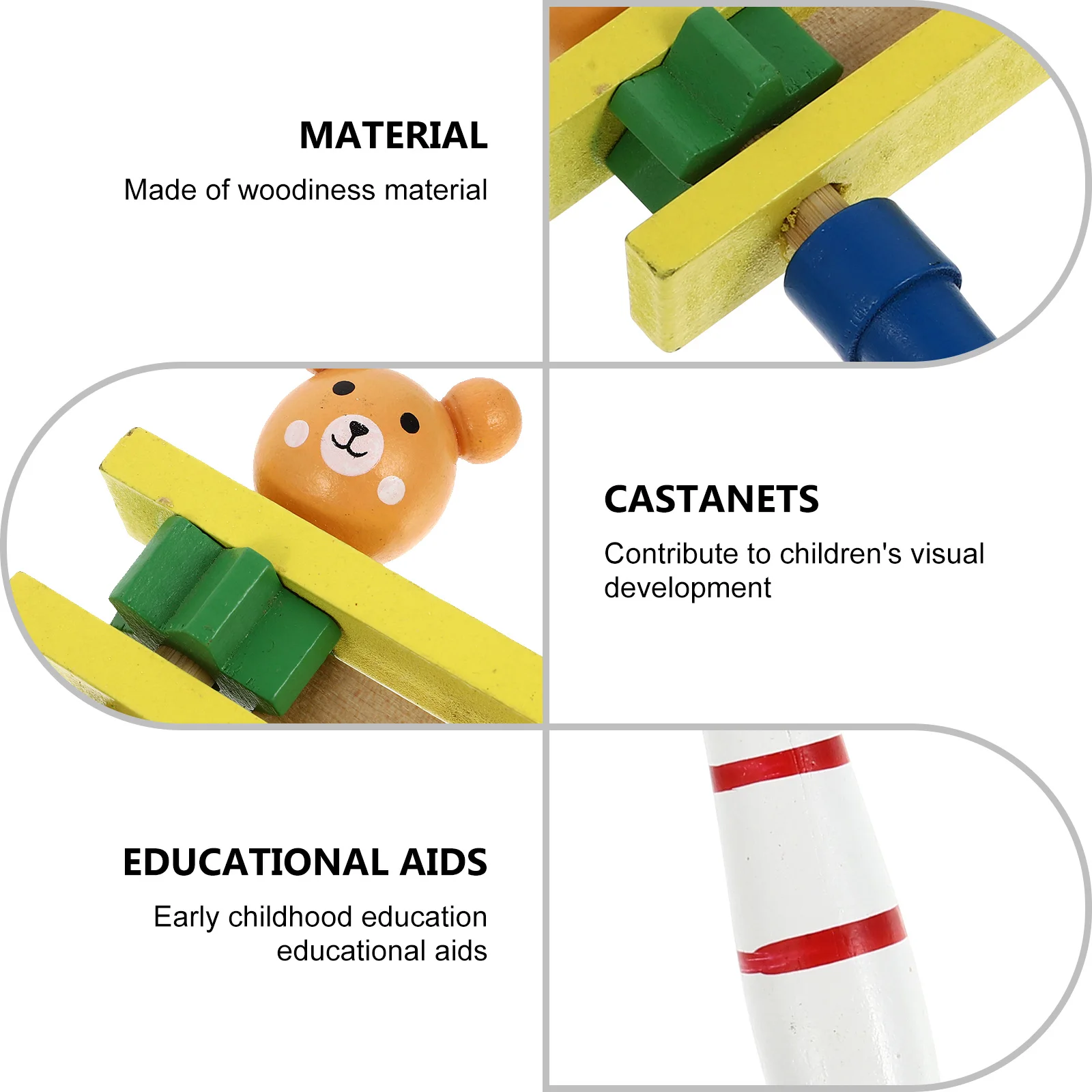 2 ชิ้น Birch Castanets เด็กของเล่นดนตรีเครื่องดนตรีเรียบปลอดภัยเสียงตลกการศึกษาของเล่นอนุบาล