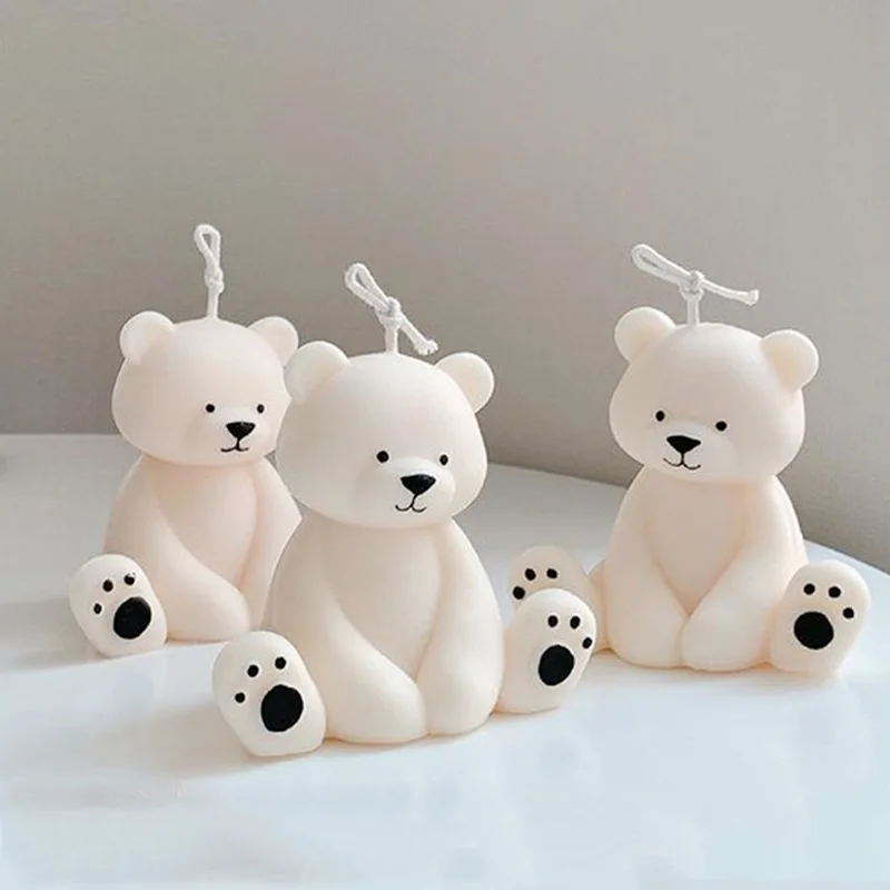 Large 3D Sitting Bear Aromatherapy Candle Silicone Mold Diy Cute Animal Plaster Craft Resin Mold Handmade Soap Candle Making Kit