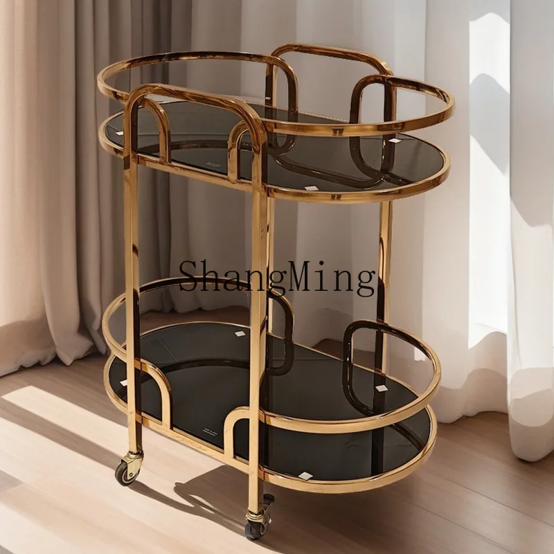 

CL Hotel Club Beverage Round Dining Tempered Glass Stainless Dining Cart Small Push Commercial Use