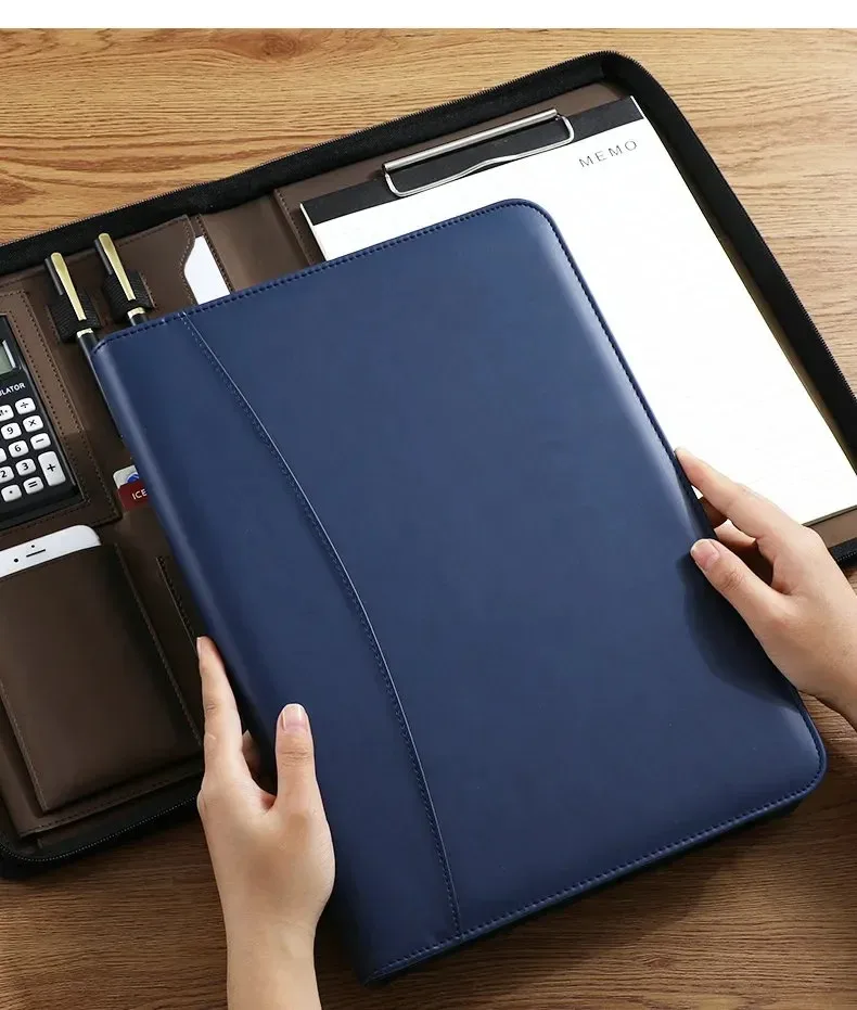 Multifunktionaler A4-Leder-Portfolio-Ordner für Dokumenten-Organizer, Tasche mit Reißverschluss, Mann, Chef-Schreibmappe, Aktentasche, Büro