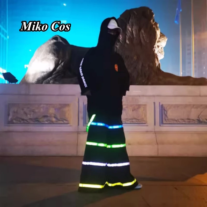 Stock Ghost Dance Shuffle pantalones de cuatro colores luminosos pantalones de muerte acampanados pantalones de pierna recta Phat pantalones de baile reflectantes