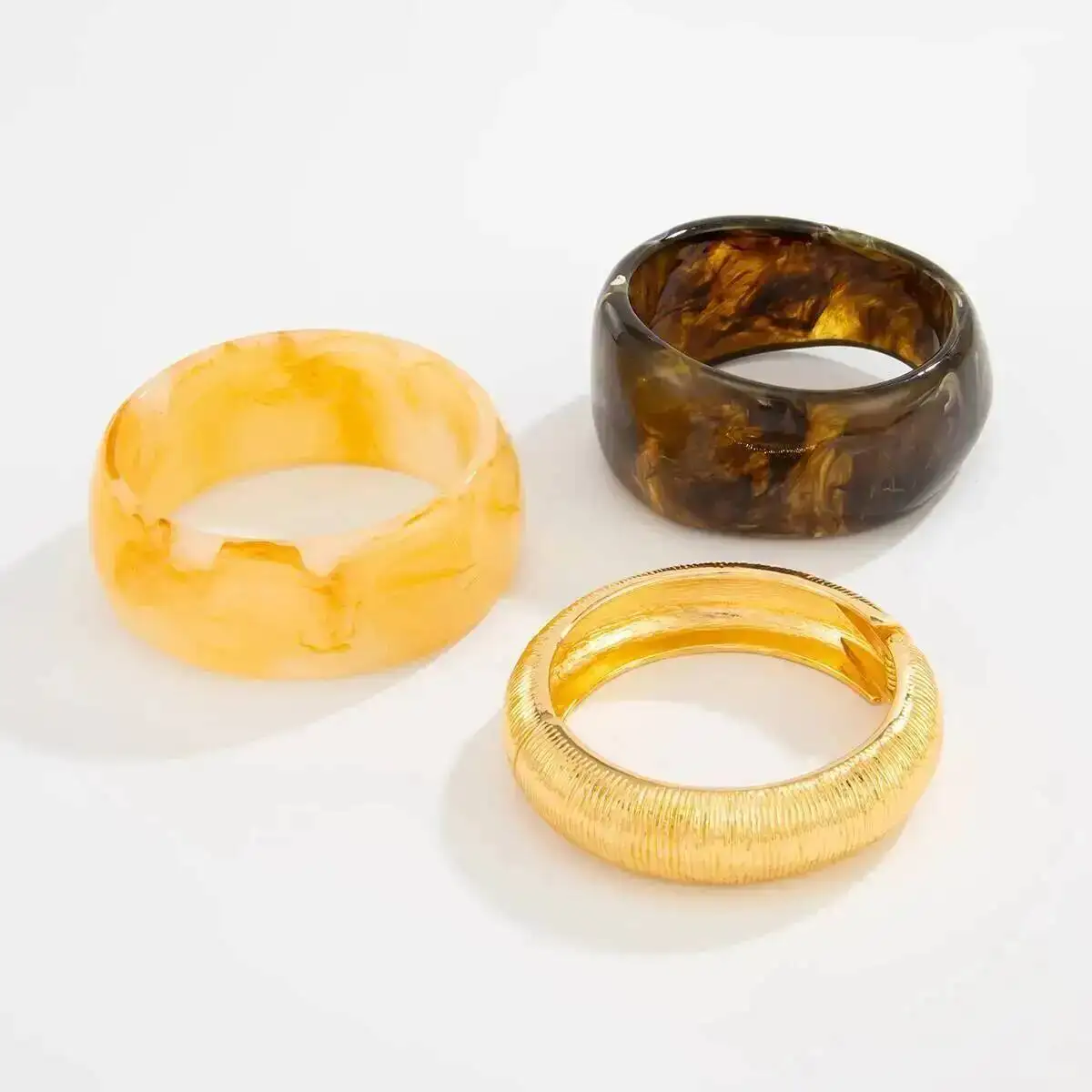 

Hip Hop Chunky Thick Resin Bangles Set for Women 3 Styles Goth Geometric Wide Arm Bracelets Grunge Steampunk Jewelry