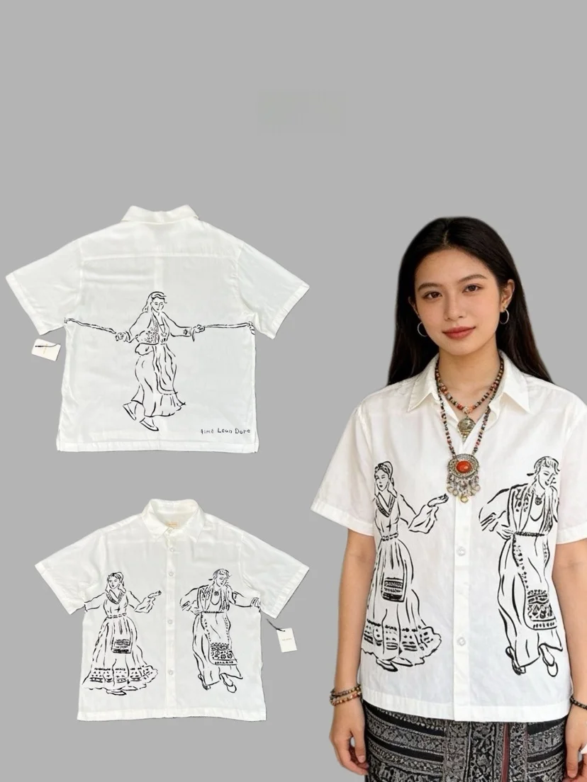 

AimeALD American Style Short Sleeve Shirt Couple Pattern Unisex Casual Cotton Top Dance Design Printed Casual Fashion Shirt