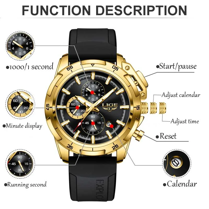 LIGE 2023 New Silicone Watches For Women Fashion Waterproof Sport Chronograph Quartz Watch Ladies Top Brand Luxury Women Watch