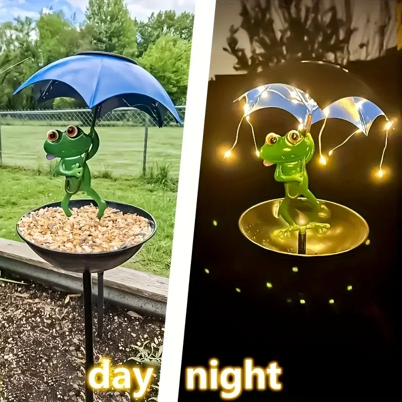 Solar Powered Frog Statue Street Light Garden Decoration Outdoor Hummingbird Bird Feeder for Yard Lawn Backyard Pathway Lighting