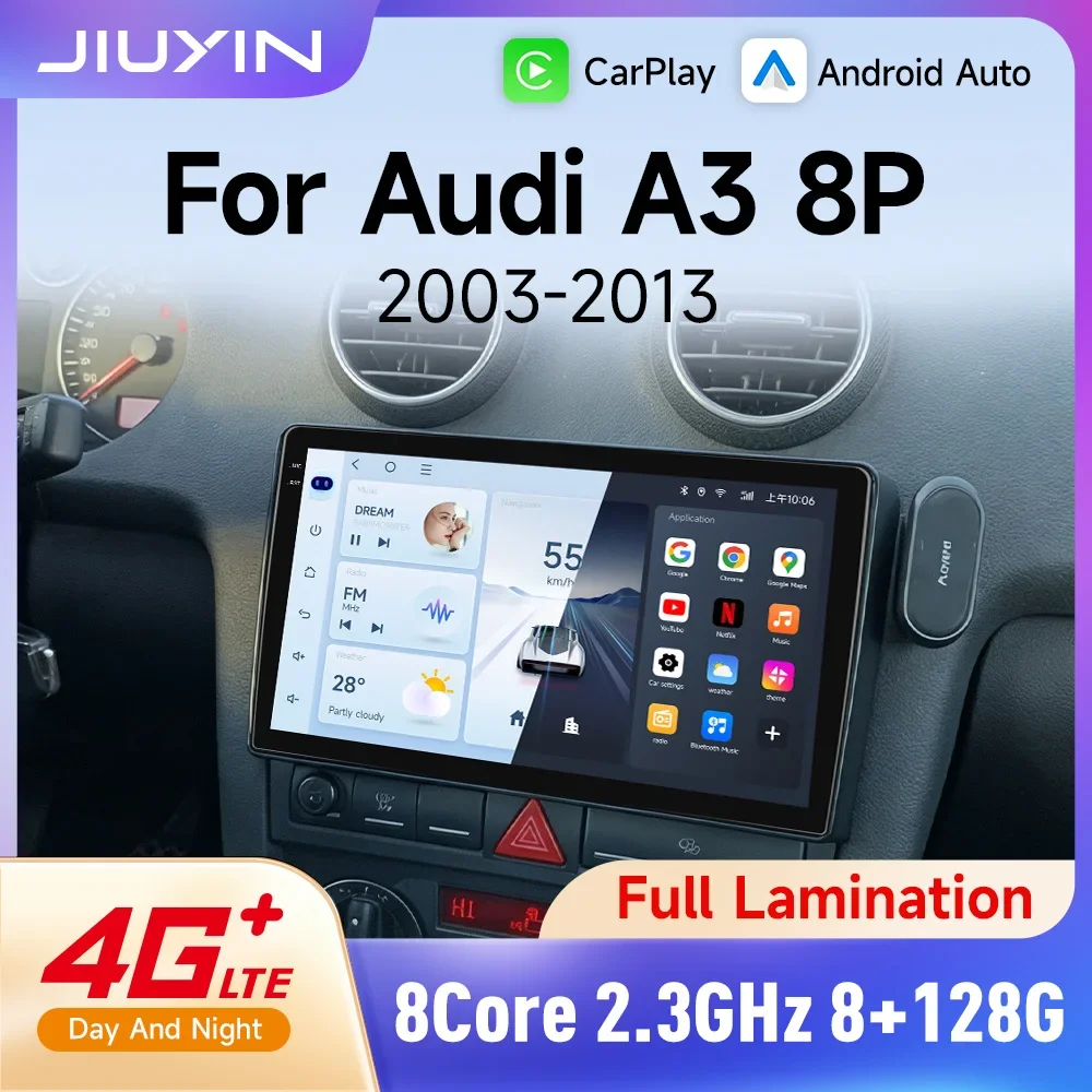 JIUYIN Android 14 Carplay Auto GPS-Navigationsradio Multimedia-Player 2 Din Head Unit Video-Stereo für Audi A3 8P 2003 - 2013 Autoradio