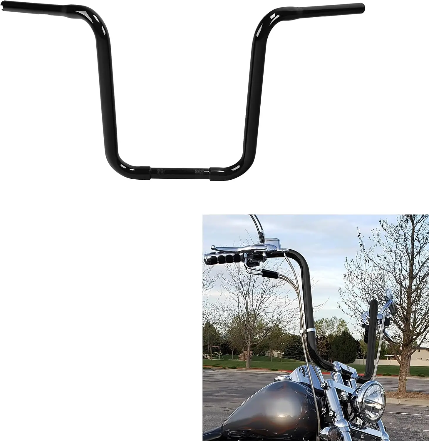 

14" Rise 1-1/4" Standard Ape Hanger Handlebar Fit For Harley Dyna Forty Eight Freewheeler Heritage Softail Road King Night Train