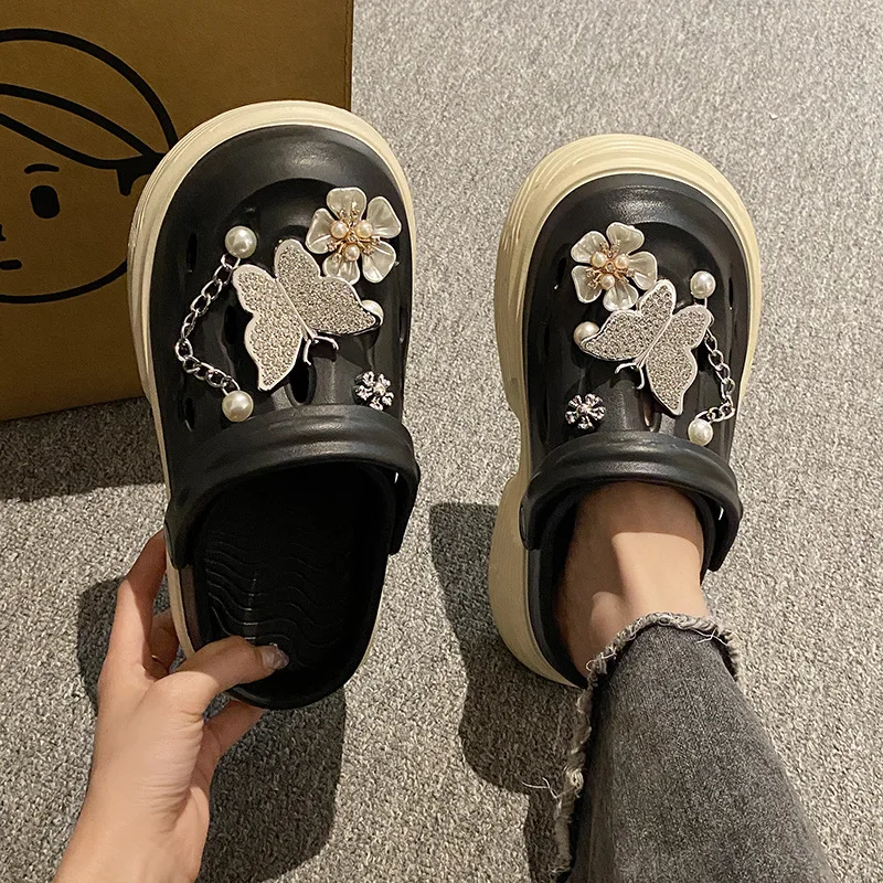 Fashion Beach Garden Shoes DIY Women\'s Hole Shoes 8cm Sandal Slippers Cartoon Accessories Hole Slippers Shoes for Students Girls