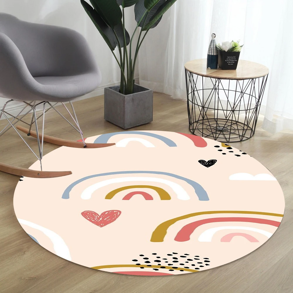 Rainbow Round Carpet for Kids Room Playroom Rug Childrens Bedroom Floor Mat Colorful Play Carpet Gift for Boys Girls Door Mat