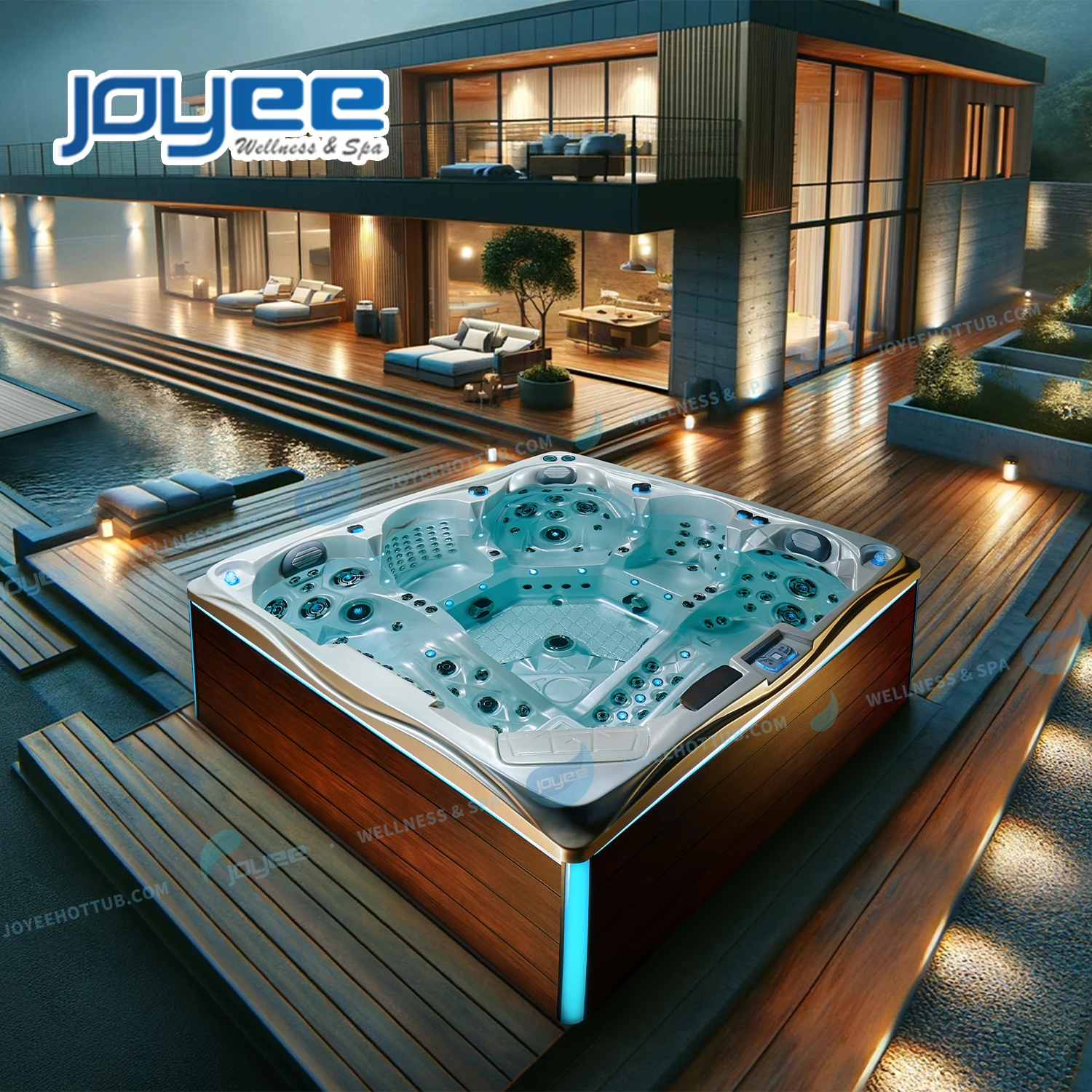 JOYEE  Modern Outdoor Spa 5 Adults Hot Tub Whirlpool Spa Huge Massage Hot Tube Music Outdoor Pool Spa
