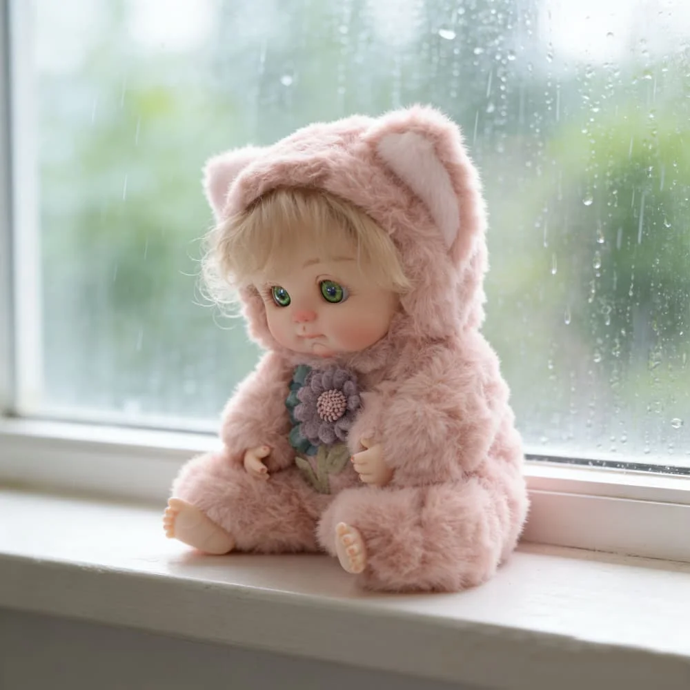 Cloveray authentique 10 pouces a été peint poupée reborn mignonne grands yeux rose en peluche oreille de renard jouet cadeau ornements de bureau pendentif de sac.