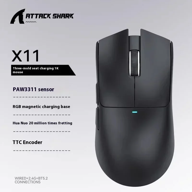 Imagem -03 - Ataque Tubarão X11 Mouse para Homens Bluetooth sem Fio Modo 2.4g Paw3311 Rgb pc Doca de Carregamento Magnético E-sports Jogos Presentes