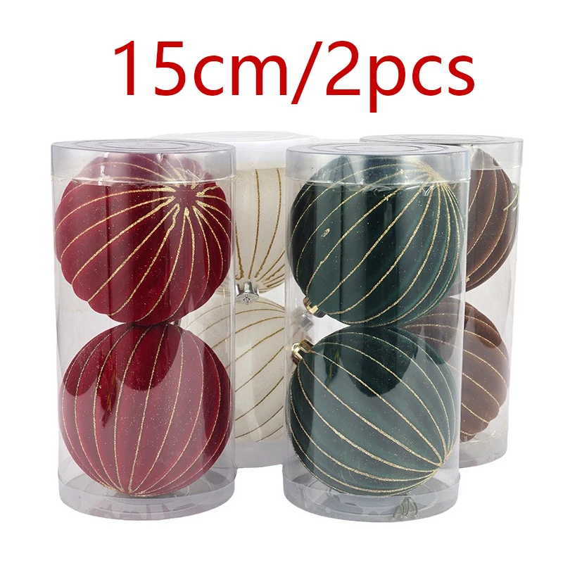 

15CM 2PCS Christmas Ball Ornaments Large Size Flocking Christmas Tree Party Decoration New Pumpkin Christmas Spheres Pendant