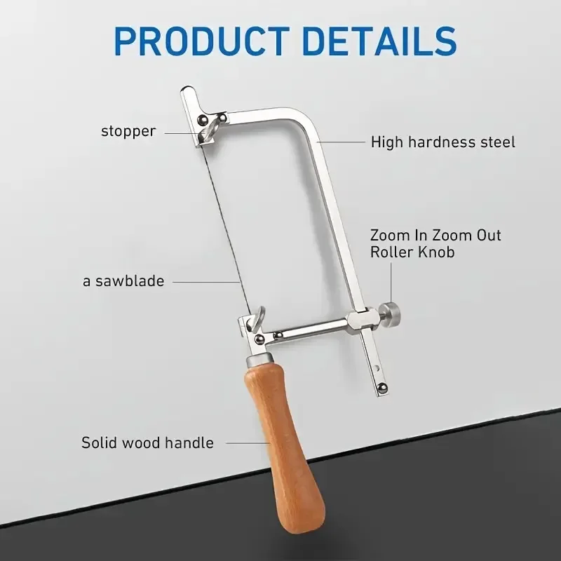 Professional Wood Handle Jewelers Saw Frame, Steel Hacksaw with Blade for DIY Woodworking & Metal Cutting Craft Tool view 4