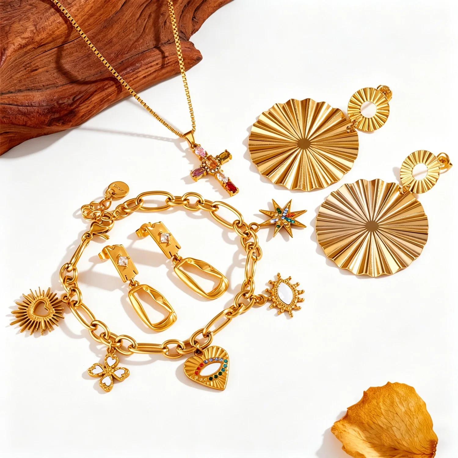 18K Gold Plated Titanium Steel Devil's Eye Women Necklace/Bracelet/Earrings with Zircon European Non Allergic Jewelry Gift