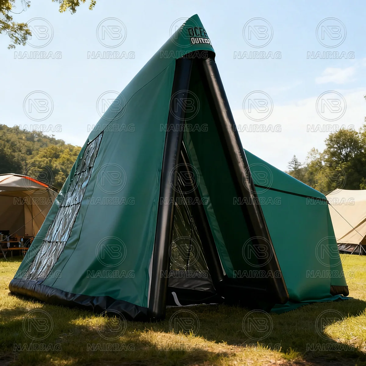 خيمة تخييم عائلية قابلة للنفخ مع مضخة - خيمة تخييم خارجية مقاومة للماء ومضادة للرياح في الفصول 4 م × 3.8 م × 3 م #4