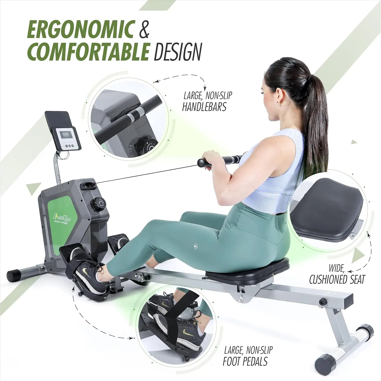 Magnetic Rower with Fitness APP, Max Weight