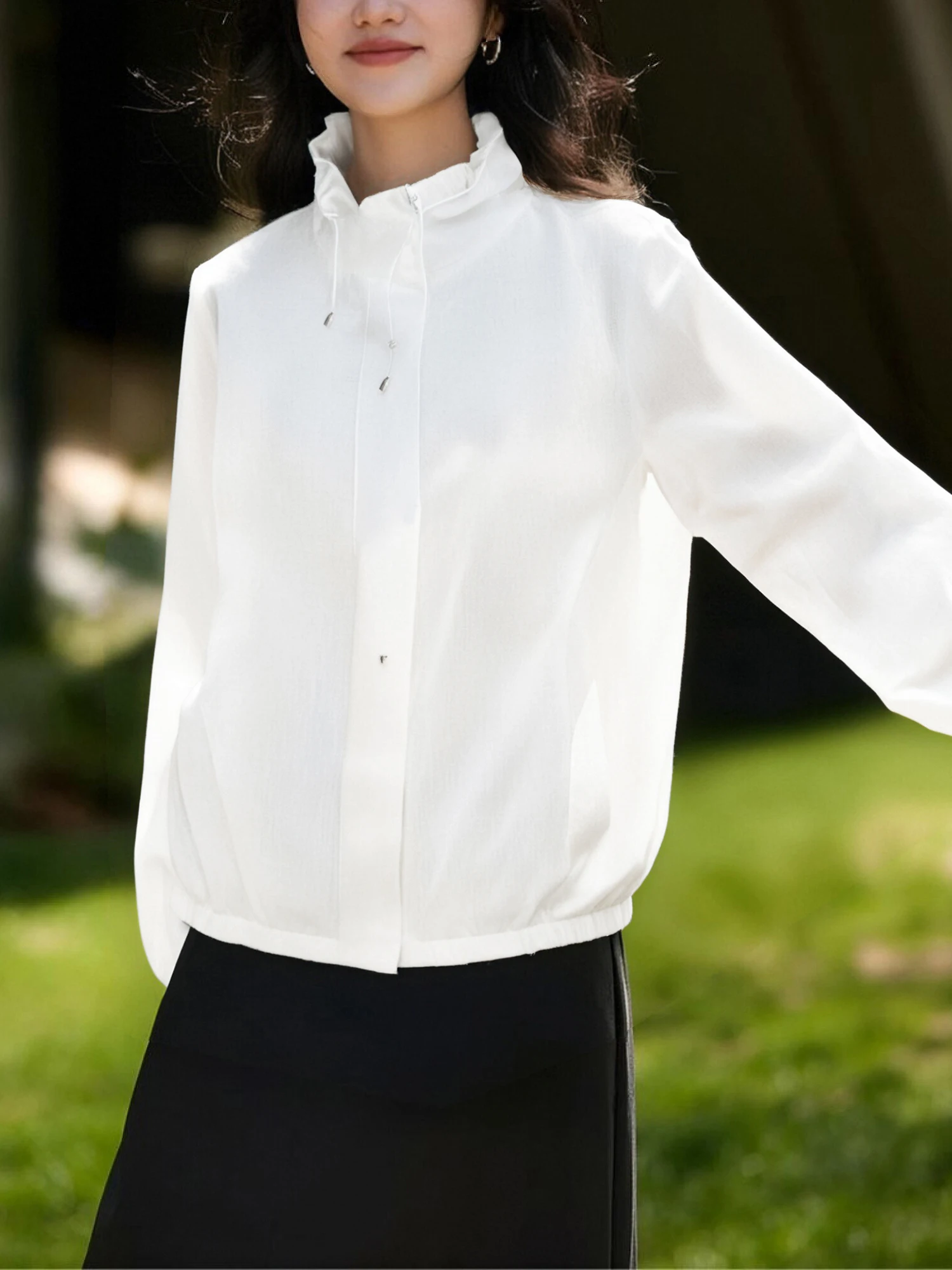 

Новая летняя белая укороченная солнцезащитная верхняя одежда Chivirin для женщин: дышащая, легкая, с кружевным воротником