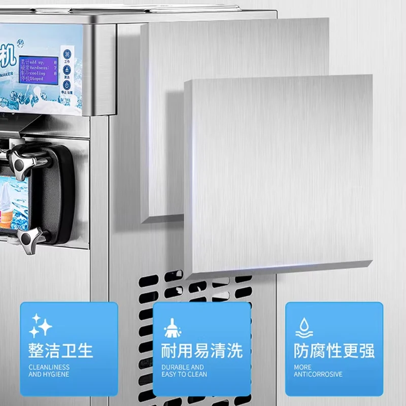 آلة الآيس كريم الناعمة على سطح الطاولة آلة الآيس كريم التجارية ذات ثلاثة رؤوس إنتاج فعال آلة صنع الآيس كريم الناعم