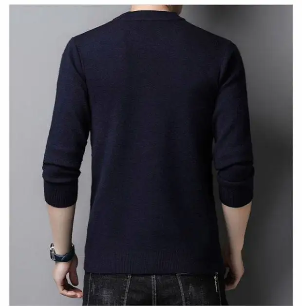 2026 Men's Knitted Sweater,Blue Round Neck Pullover with Vertical Letter Pattern, Warm Casual Winter Sweater for Everyday Wear.