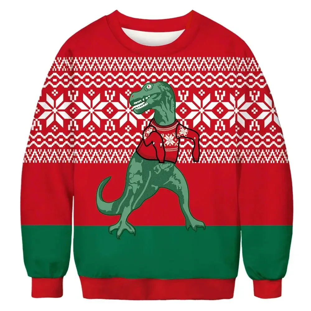 2023 Christmas Carnival as a Gift for Men and Women\'s Ugly Dinosaur 3D Printing Casual Sweatshirt Christmas Sweater