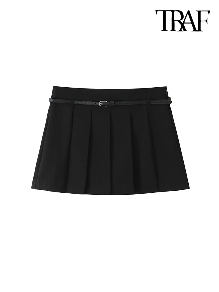 TRAF moda donna con cintura pantaloncini pieghettati gonne cerniera laterale a vita media Skort femminile Mujer