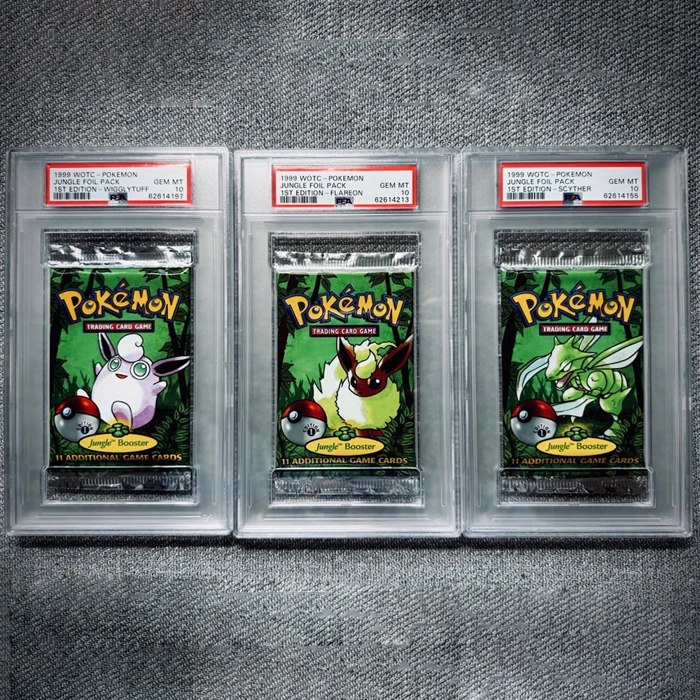 PKM 1999 Jungle EN Booster Pack 1. Auflage Proxy-Version Spielkarten Unbegrenzt Vintage Versiegelt PTCG Flareon Scyther Wigglytuff