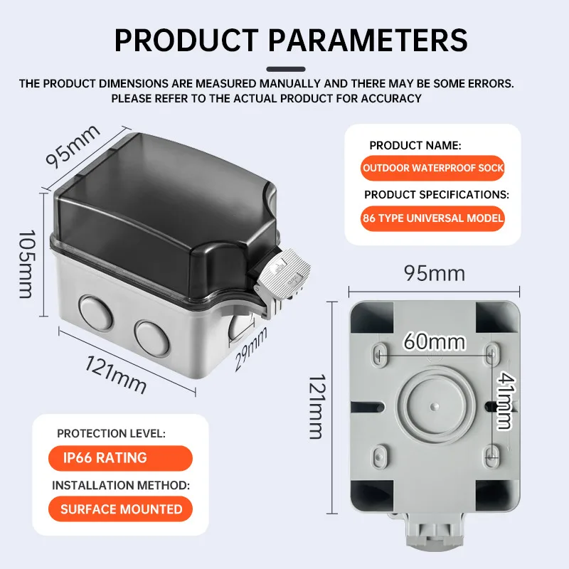 ​​IP66 Outdoor Waterproof Dustproof Power Distribution Box 86 Type Surface-Mounted Garage Basement Socket Boxs With Rain Cover