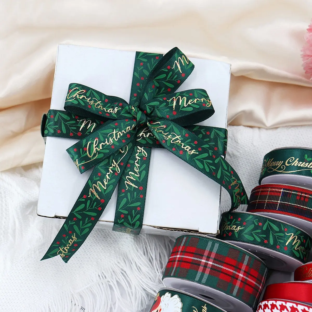 J1UL1N 12 Pcs Christmas Ribbon Striped Rowan Ribbon 5 Yards Each Christmas Grosgrain Ribbon For Gift Wrapping Crafts DIY