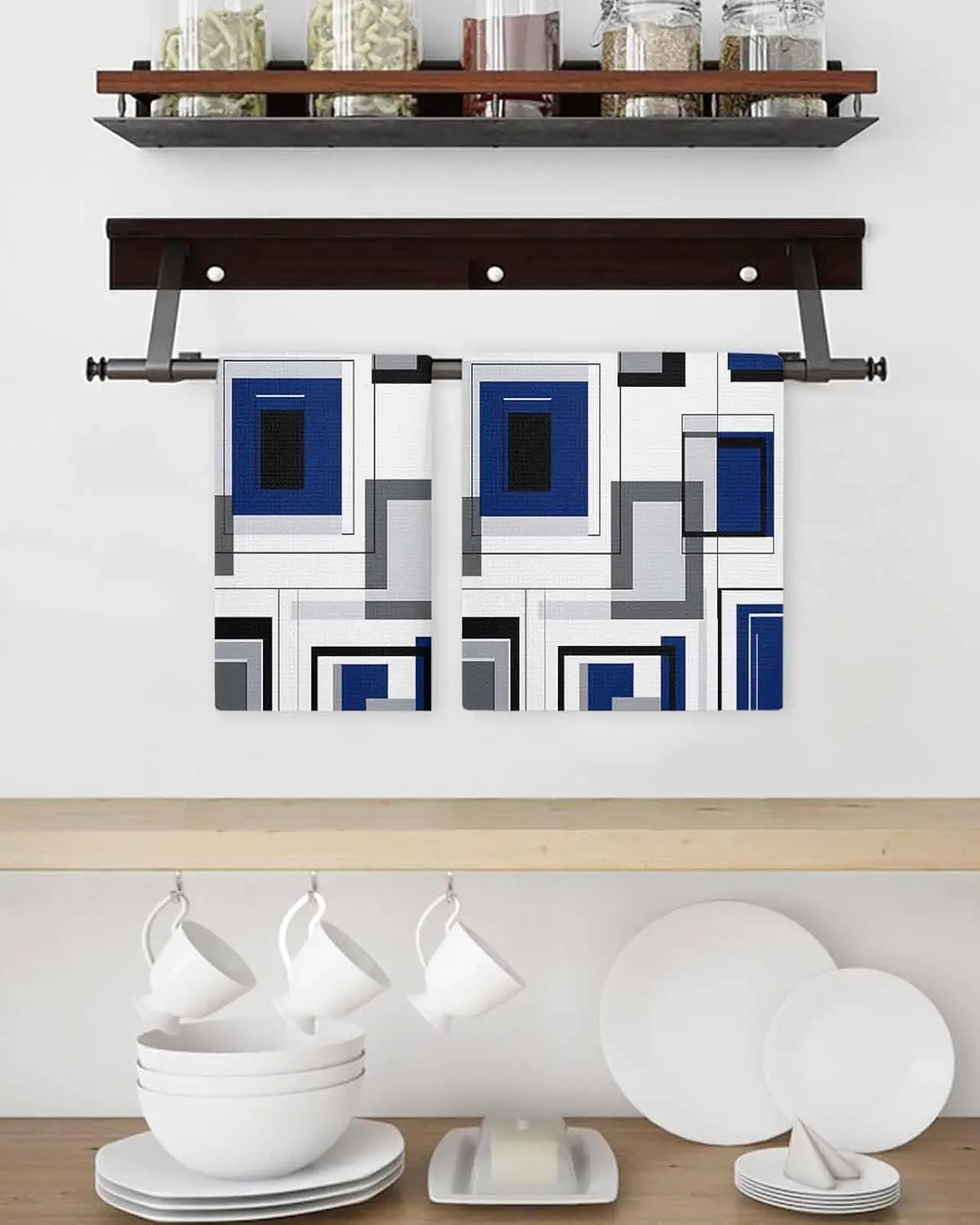 Modern Blue White Color Block Kitchen Dish Towels Cleaning Supplies Absorbent Kitchen Dish Tea Towels Kitchens Accessories