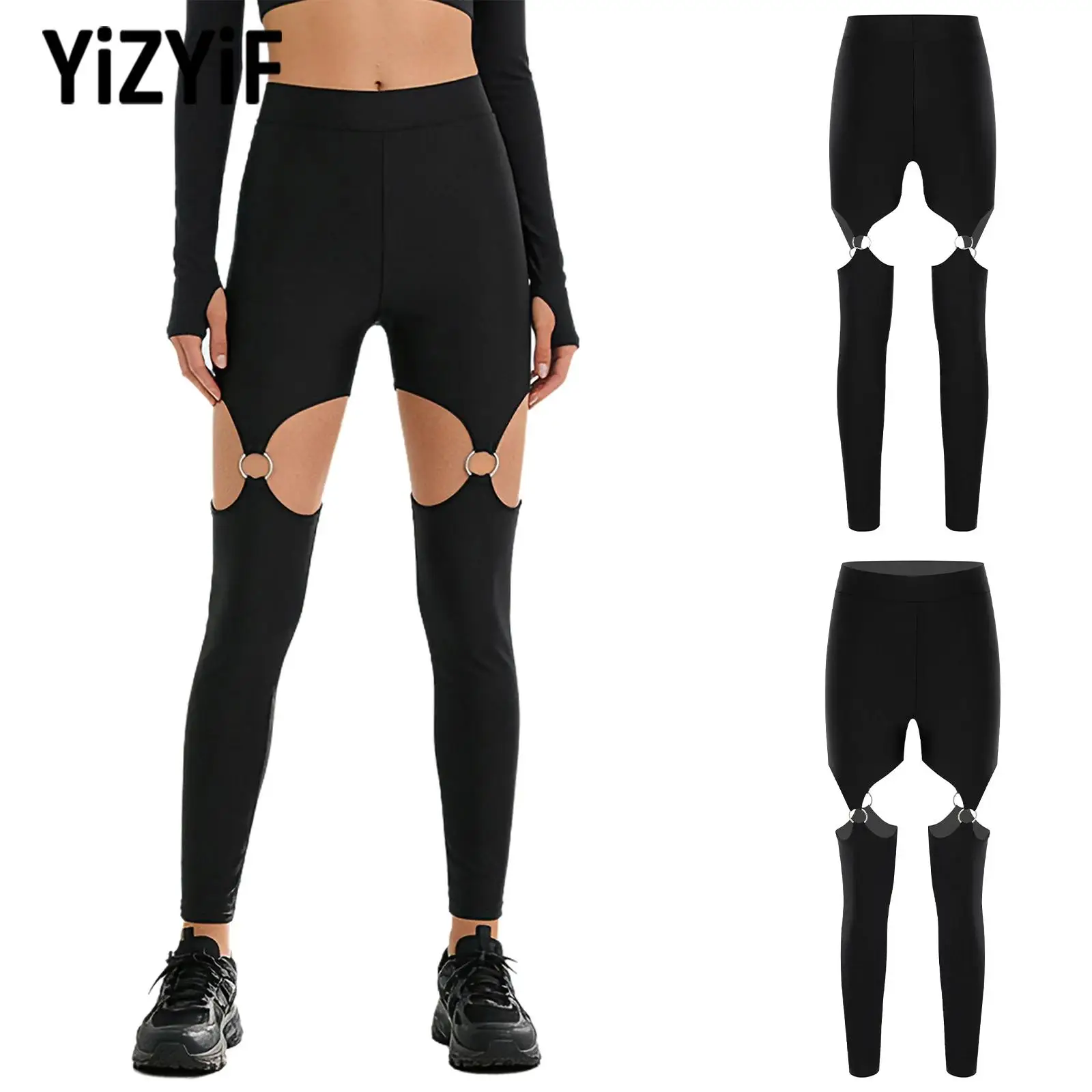 

Adult Women's O-ring Glossy Yoga Leggings Gym Fitness Pilates Workout Clothes High-waist Stretchy Music Festival Skinny Pants