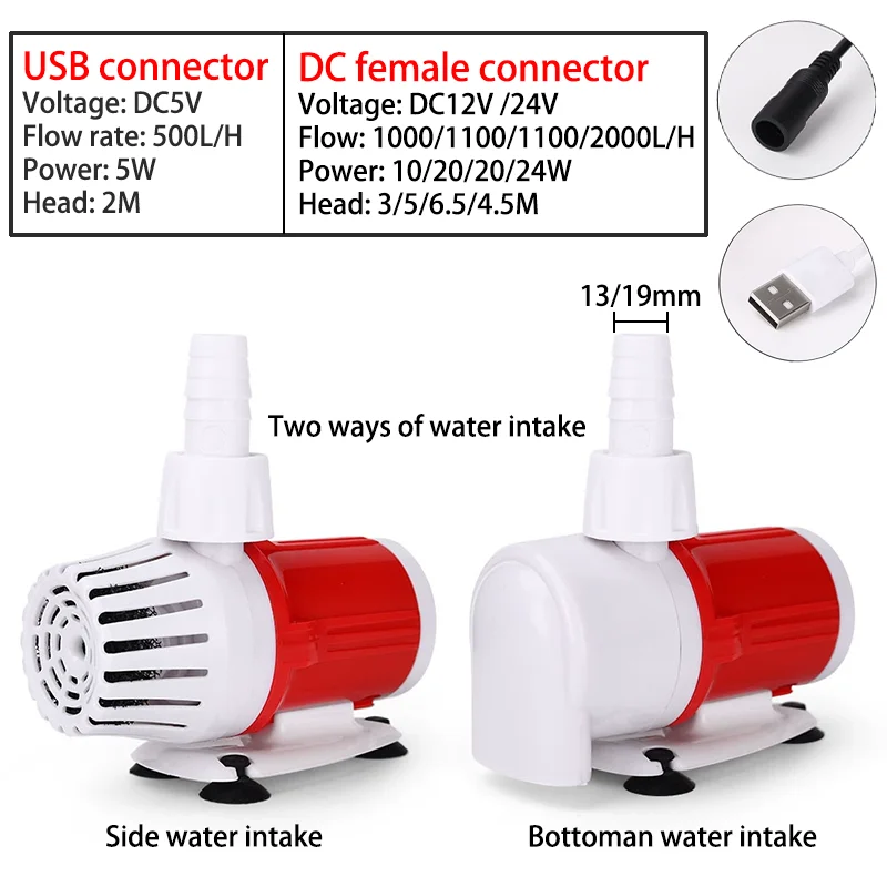 Silent Fish Tank Submersible Pump Bottom Suction Side Suction Filter Suction Manure Pump Small High Lift Fish Tank Change Pump