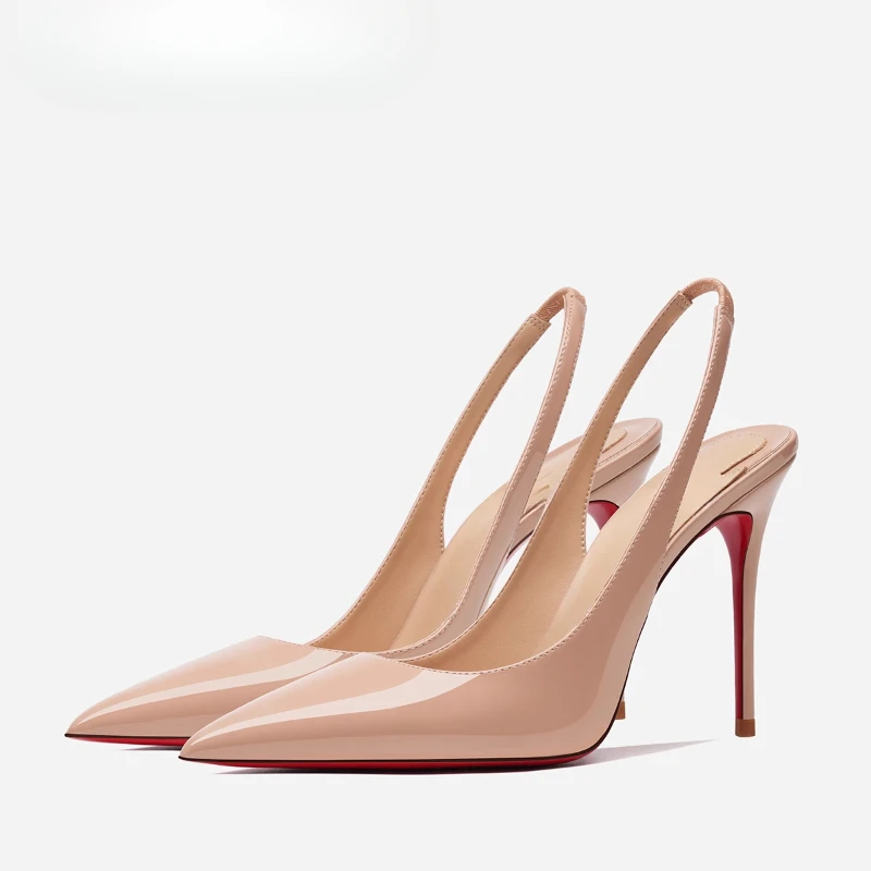 New pointed bare colored single shoes, versatile for socialites, slim heels, empty toe high heels, sandals